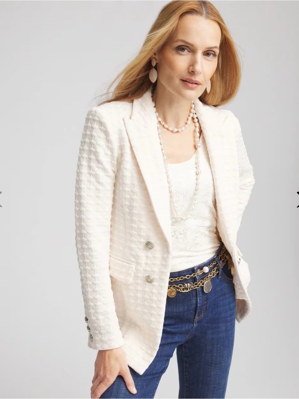 Chico’s Textured Ponte Ivory Blazer Sz 1.5